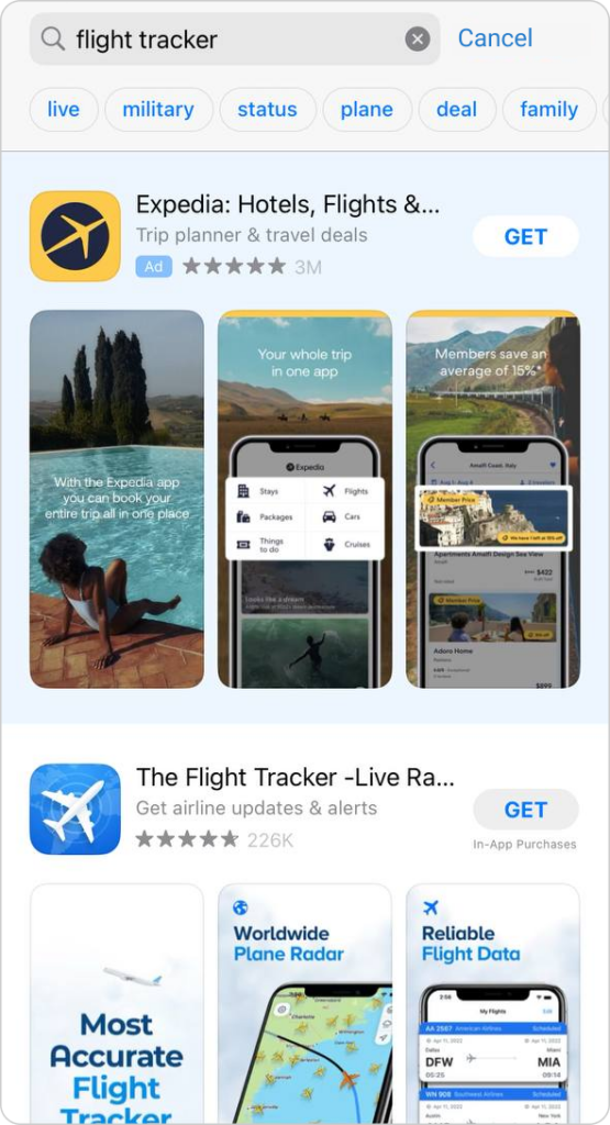 Example of Apple Search Ads in AppStore