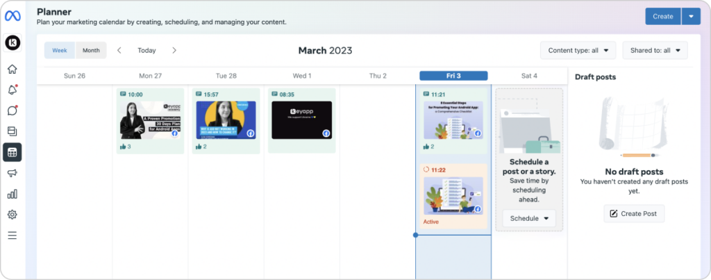 Interface of Facebook Content Calendar
